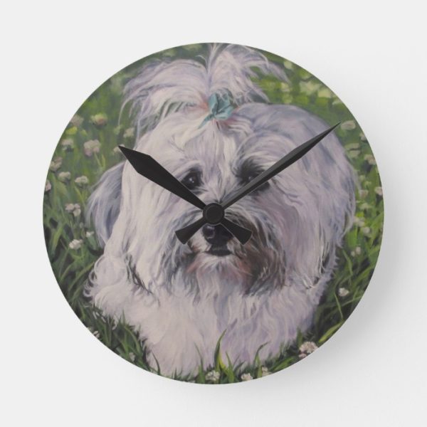 Beautiful Realistic Havanese Dog Art Painting Round Clock