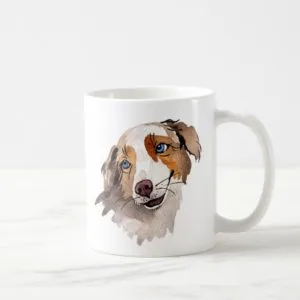 Beautiful Watercolor Blue Eyed Australian Shepherd Coffee Mug