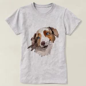 Beautiful Watercolor Blue Eyed Australian Shepherd T-Shirt