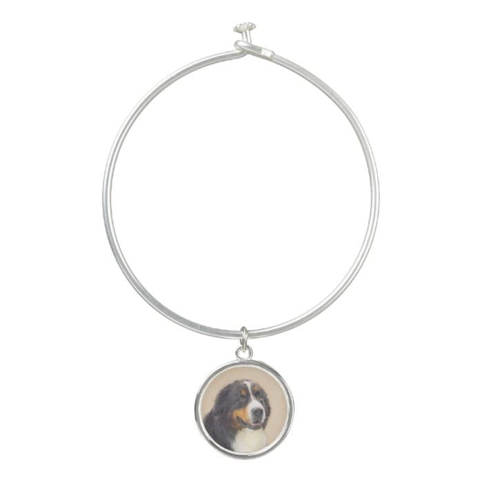 Bernese Mountain Dog 2 Painting - Original Dog Art Bangle Bracelet