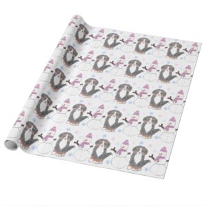 Bernese Mountain Dog And Snowman Wrapping Paper