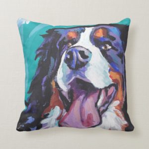 Bernese Mountain Dog Bright Colorful Pop Dog Art Throw Pillow