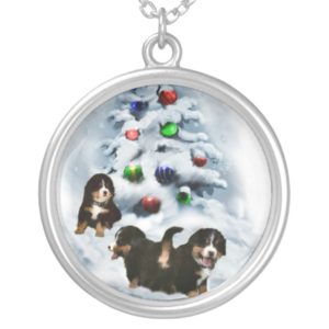 Bernese Mountain Dog Christmas Silver Plated Necklace