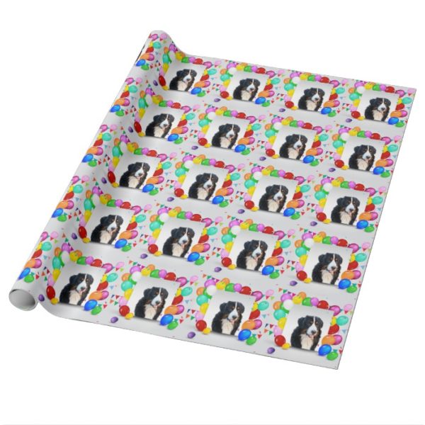 Bernese Mountain Dog Colorful Balloons Birthday Wrapping Paper