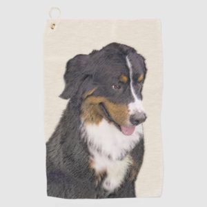 Bernese Mountain Dog Painting - Original Dog Art Golf Towel