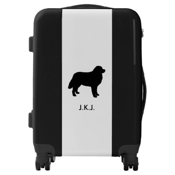 Bernese Mountain Dog Silhouette with Custom Text Luggage