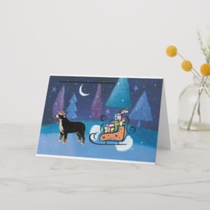 Bernese Mountain Dog & Sleigh Card