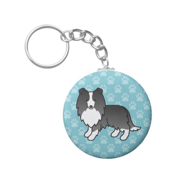 Bi-Black Shetland Sheepdog Cute Cartoon Dog Blue Keychain