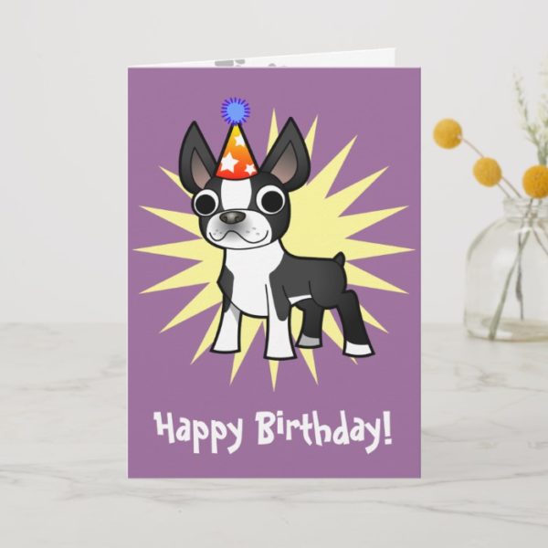 Birthday Boston Terrier (pied) Card