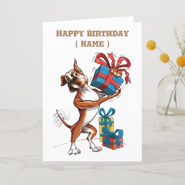 Birthday Card, Boxer Dog, Personalizable, Card