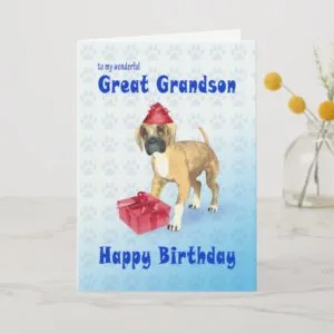 Birthday card for a great grandson with a puppy