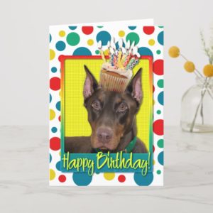 Birthday Cupcake - Doberman - Red - Rocky Card