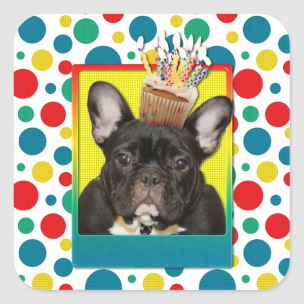 Birthday Cupcake - French Bulldog - Teal Square Sticker