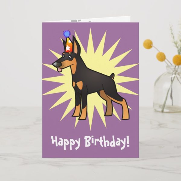 Birthday Doberman (black and tan) Card
