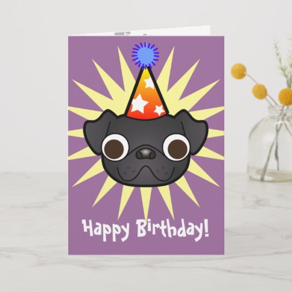 Birthday Pug (black) Card