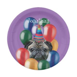 Birthday Pug dog paper plate