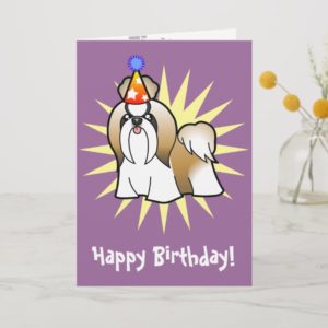 Birthday Shih Tzu (gold & white) Card