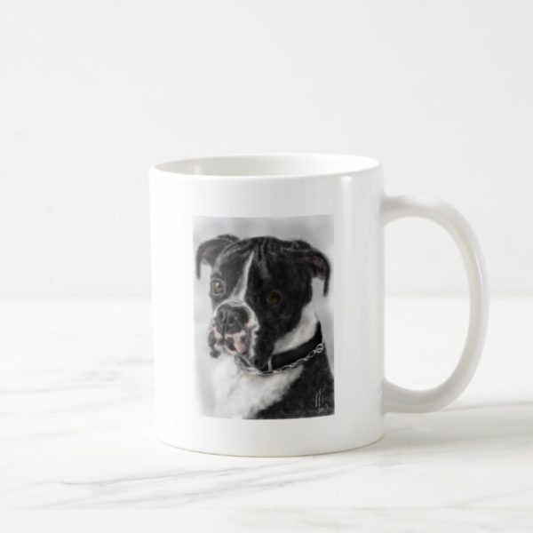 Black and white boxer dog coffee mug