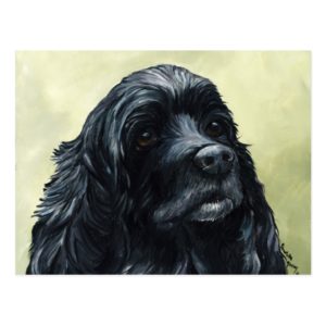 Black Cocker Spaniel Original Dog Art Postcard