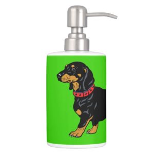 black dachshund soap dispenser and toothbrush holder