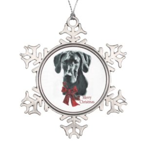 Black Great Dane Christmas Snowflake Pewter Christmas Ornament