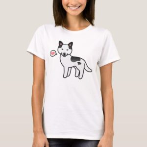 Black Piebald Cartoon Siberian Husky Love T-Shirt