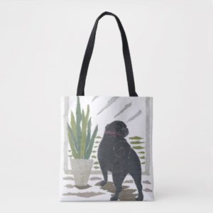 Black Pug, Dog, Modern Tote Bag