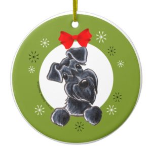 Black Schnauzer Natural Ears Christmas Classic Ceramic Ornament