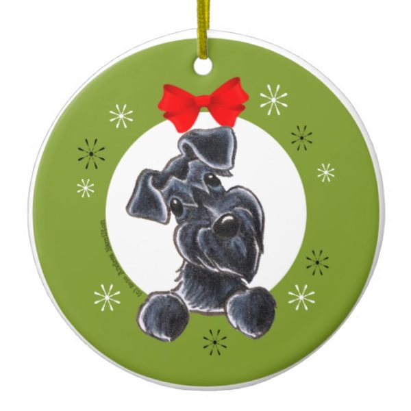 Black Schnauzer Natural Ears Christmas Classic Ceramic Ornament