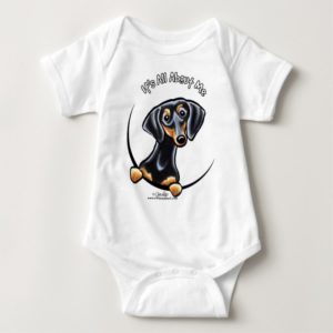 Black Tan Dachshund Its All About Me Baby Bodysuit