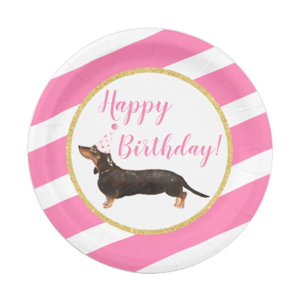 Black Tan Dachshund Pink Girl Birthday Paper Plate