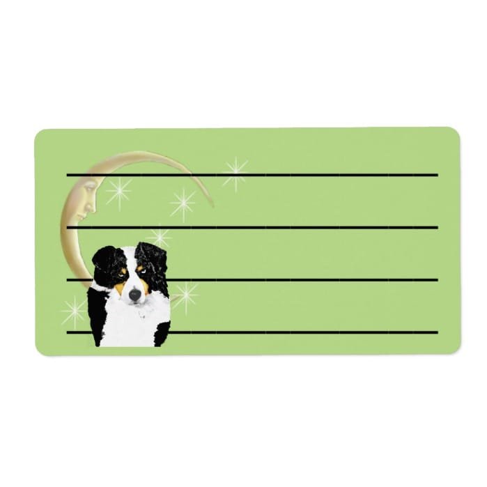 Black Tri Australian Shepherd with Moon and Stars, Label