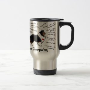 Black tri sheltie travel mug