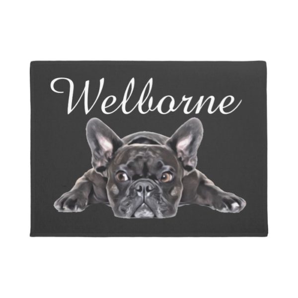 Black White French Bulldog Puppy Drawing Painted Doormat