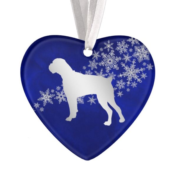 Blue Silver Snowflake Boxer Dog Ornament