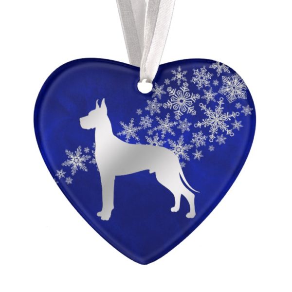 Blue Silver Snowflake Great Dane Ornament