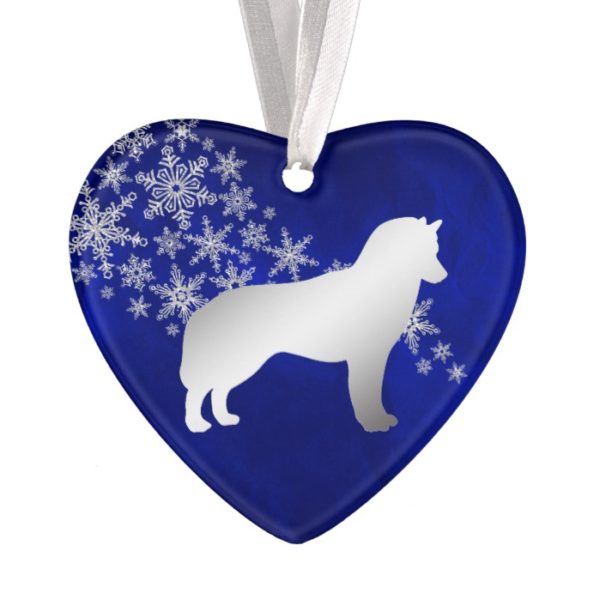 Blue Silver Snowflake Siberian Husky Ornament