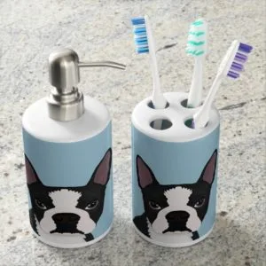 boston terrier cartoon bathroom set