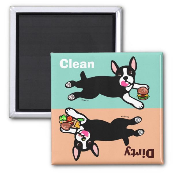 Boston Terrier Cartoon Dirty / Clean Magnet