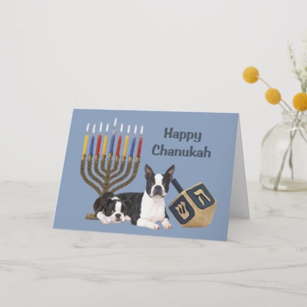 Boston Terrier Chanukah Card Menorah Dreidel1