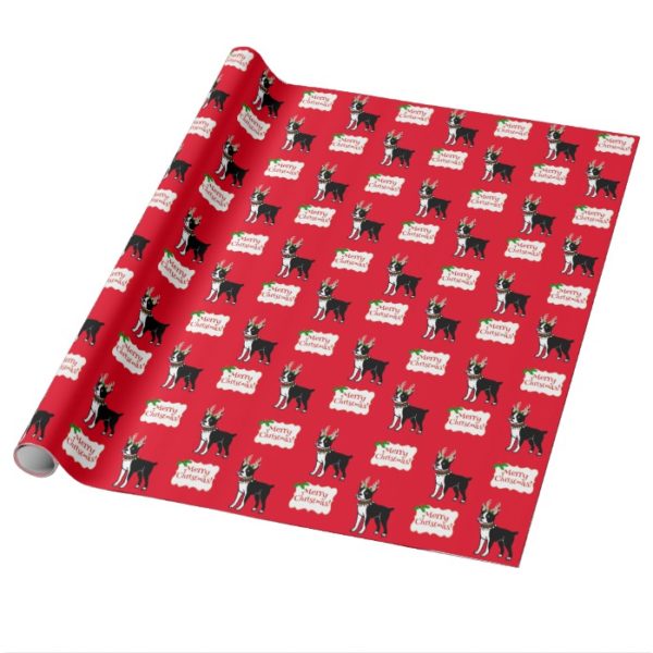 Boston Terrier Christmas Antlers Wrapping Paper