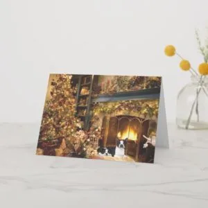 Boston Terrier Christmas Fireplace Card