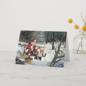 Boston Terrier Christmas Santa Woods Card