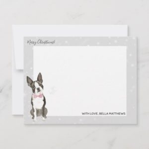 Boston Terrier Dog Holiday Christmas Stationery Note Card