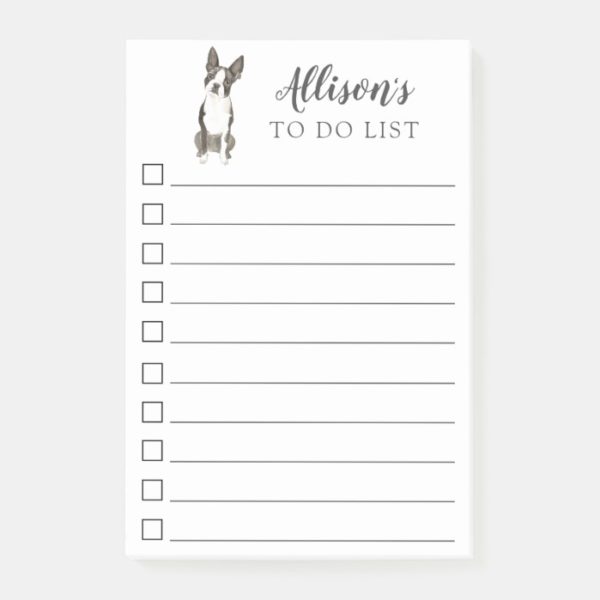 Boston Terrier Dog Personalized To Do List Post-it Notes