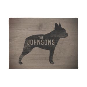 Boston Terrier Dog Silhouette Rustic Style Custom Doormat