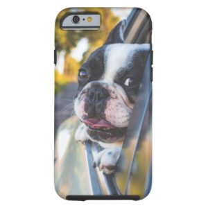 Boston Terrier Dog Sticking Head out Car Window Case-Mate iPhone Case