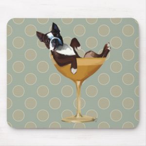 Boston Terrier in Cocktail Glass Mouse Pad