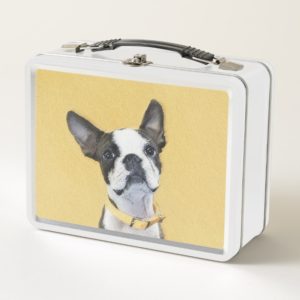 Boston Terrier Painting - Cute Original Dog Art Metal Lunch Box