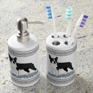 Boston Terrier - Pick Your Custom Color Soap Dispenser And Toothbrush Holder